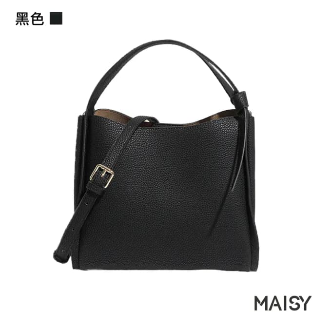 【MAISY】情人節禮物 經典真皮大容量簡約水桶包(真皮包包 現+預 黑色／米色／卡其色／綠色／棕色／土黃