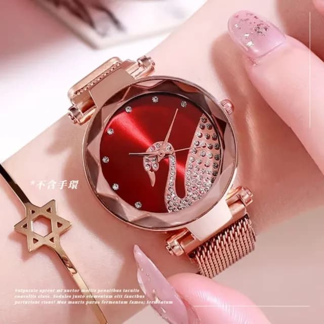 【華麗閃耀】天鵝鑲鑽米蘭錶帶手錶(磁吸錶帶 休閒錶 兒童錶 女錶 考場 女士錶 腕錶 商務錶)