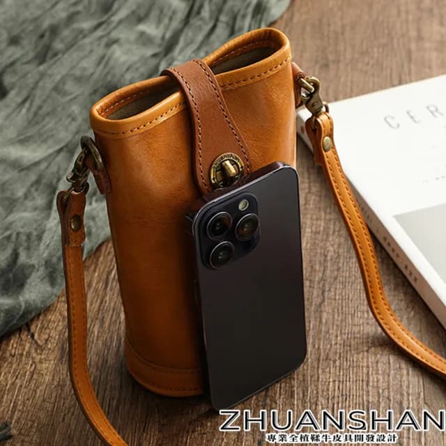 【ZHUANSHAN】情人節禮物 真皮 迷你文藝款植鞣牛皮圓桶包 肩背包(真皮包包 黃色 / 綠色 / 咖啡色 / 黑色)