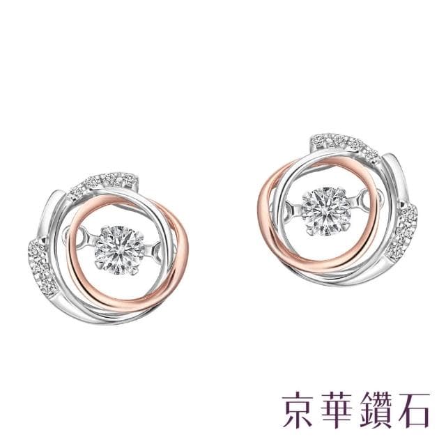 【Emperor Diamond 京華鑽石】18K金 玫瑰金 雙色 共0.18克拉 鑽石耳環 跳舞鑽石 星際極光系列
