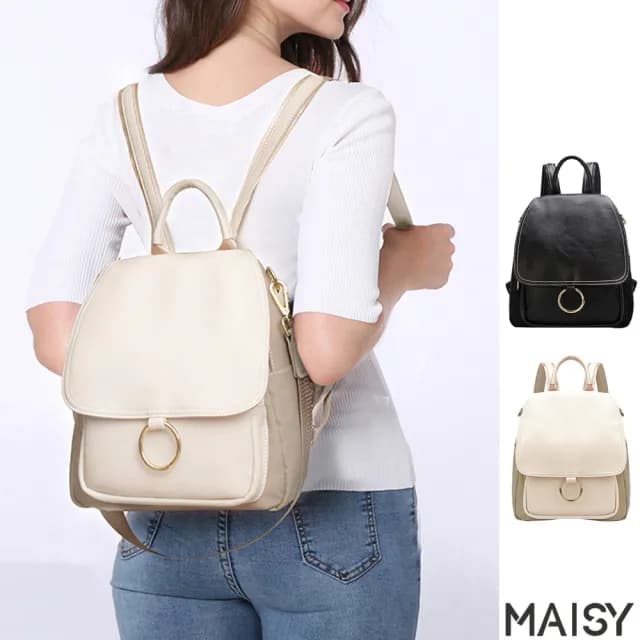 【MAISY】情人節禮物 時尚百搭軟皮潮時尚迷你後背小背包(現+預  黑色 / 杏色)