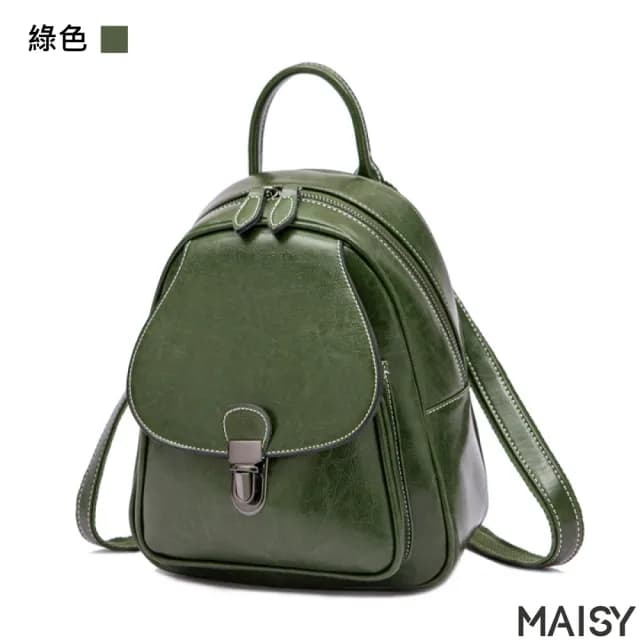 【MAISY】情人節禮物 真皮 復古油蠟牛皮後背包(真皮包包 現+預 綠色／黑色／土黃色／咖啡色)