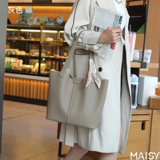 【MAISY】情人節禮物 真皮 頭層牛皮大容量子母托特包(真皮包包 現+預  灰色／綠色／棕色／黑色)