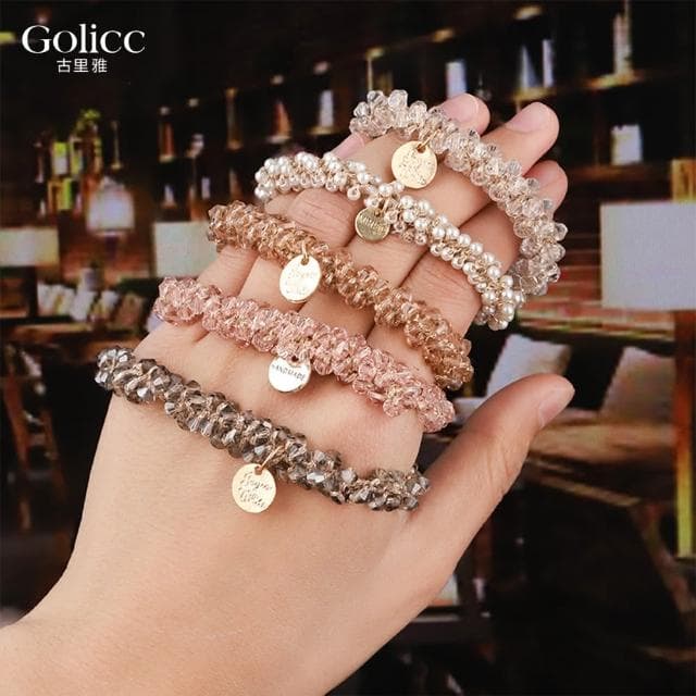 【Golicc】髮圈 韓版 復古 仿水晶 手鍊 兩用(母親節 生日 情人節 髮飾 髮帶 飾品 禮物)