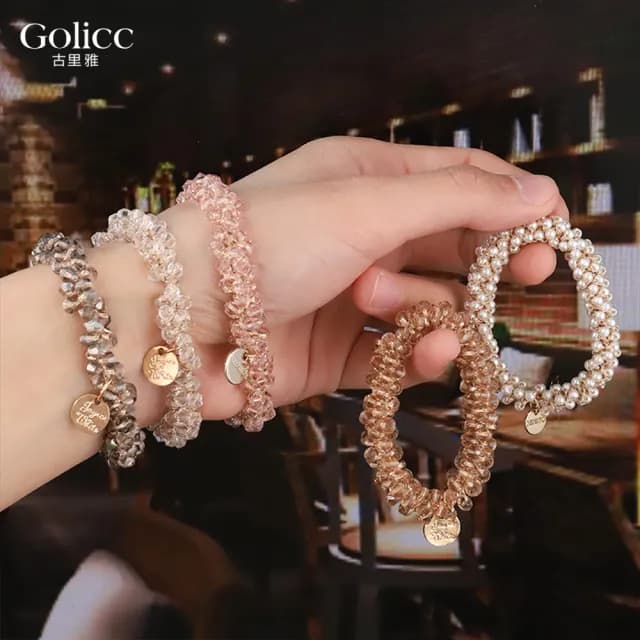 【Golicc】髮圈 韓版 復古 仿水晶 手鍊 兩用(七夕 情人節 生日 髮飾 髮帶 飾品 禮物)