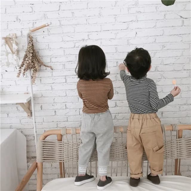 【橘魔法】百搭全棉條紋高領長袖上衣(打底衫 內搭衣 女童 童裝 兒童 男童 中性款)