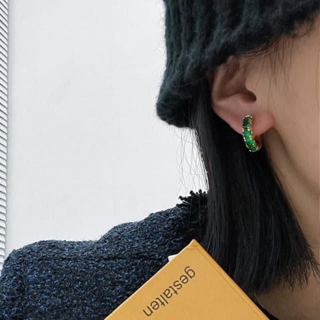【LEESA】小圈耳環\耳飾\耳扣\耳環\耳環女\簡約耳環\ins風\祖母綠\小配飾\韓國飾品\送女生\生日禮物