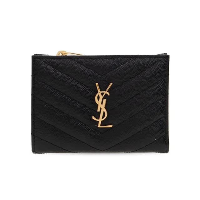 【Saint Laurent Paris】YSL V字縫線 黑色 短夾 皮夾 錢包