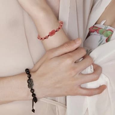 【LEESA】手工編織\手鍊\手環\水晶手鍊\草莓晶\黑曜石\銀耀石串珠\貔貅\情侶手鍊\飾品\情人節禮物\