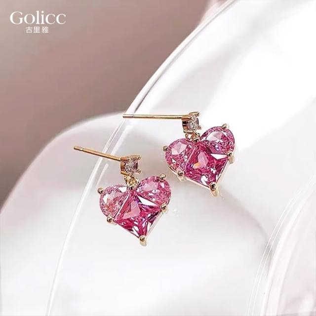【Golicc】耳環 粉色 愛心(618 七夕 情人節 生日 飾品 耳飾 耳墜 禮物)