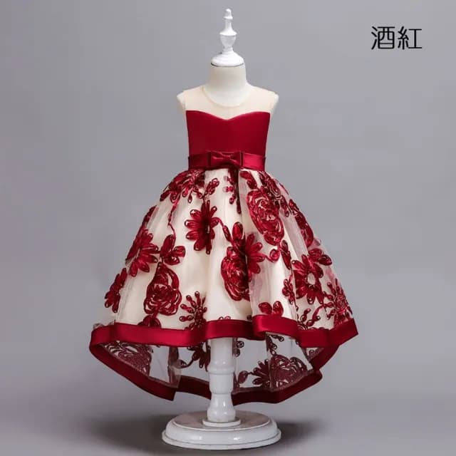 【橘魔法】立體繡夢幻前短後長小禮服(連身洋裝 婚禮 花童 紗裙 全家福 攝影 童裝 兒童 女童)