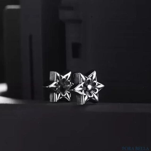 【Porabella】S999純銀耳環 六角星耳釘 星茫耳環 復古簡約 雙頭螺絲耳飾 穿洞式耳環 Earrings