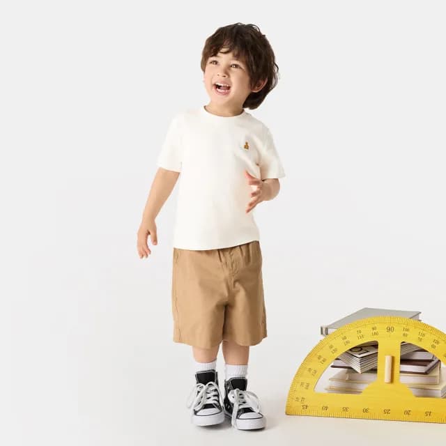 【GAP】男幼童裝 純棉小熊刺繡圓領短袖T恤-白色(707178)