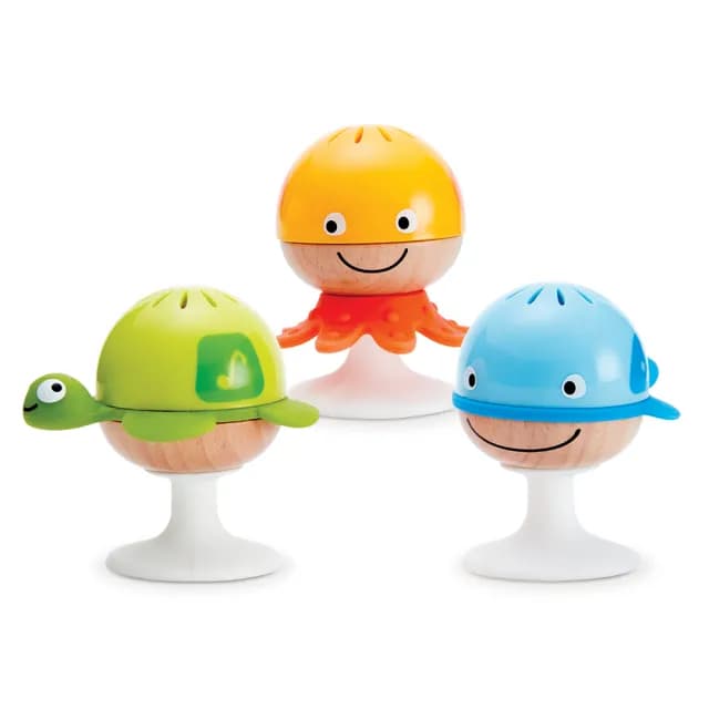 【德國Hape】海洋動物吸盤沙鈴組(木製玩具/木頭玩具/彌月禮/生日禮)