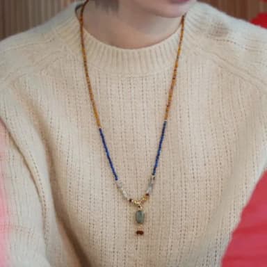 【LEESA】吊飾\拼色\拉長石\項鍊\女生項鍊\女生禮物\生日禮物\古風\飾品\青金石\復古飾品\項鍊 