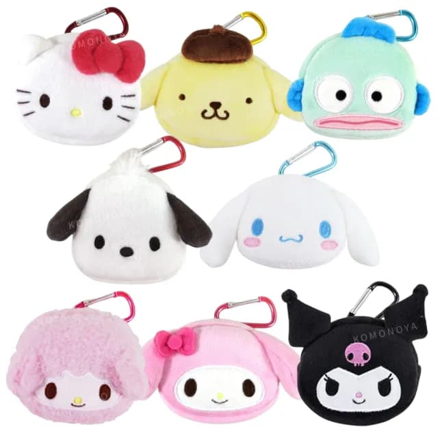 【小禮堂】Sanrio 三麗鷗 絨毛造型零錢包吊飾 大臉款 Kitty 美樂蒂 布丁狗 大耳狗(平輸品)