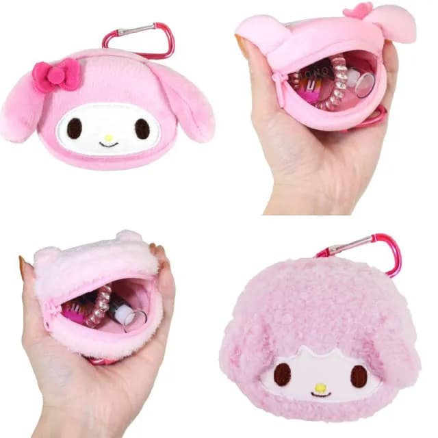 【小禮堂】Sanrio 三麗鷗 絨毛造型零錢包吊飾 大臉款 Kitty 美樂蒂 布丁狗 大耳狗(平輸品)