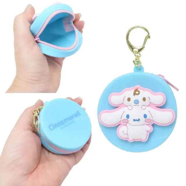 【小禮堂】Sanrio 三麗鷗 矽膠圓形零錢包吊飾 坐姿款 Kitty 酷洛米 人魚漢頓(平輸品)