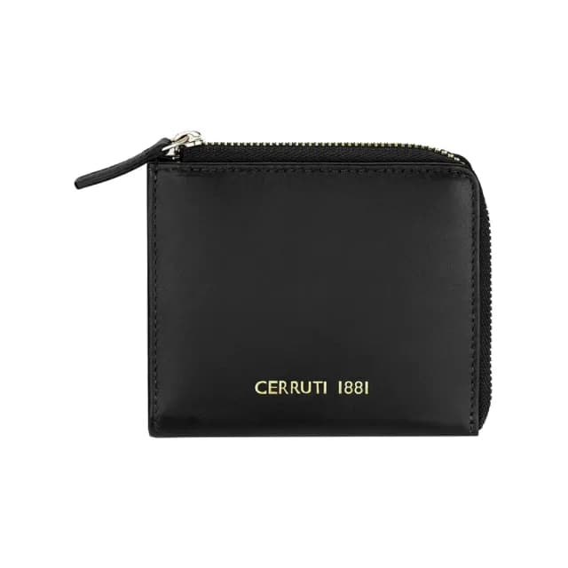 【Cerruti 1881】限量2折 義大利原裝進口 頂級小牛皮女用零錢包 6163M 全新專櫃展示品(黑色 贈禮盒提袋)