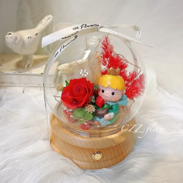 【喜滋滋】小王子玫瑰永生花藍芽音響 藍芽喇叭玻璃罩夜燈(情人節禮物/生日禮物/告白禮物/週年慶/創意禮物)