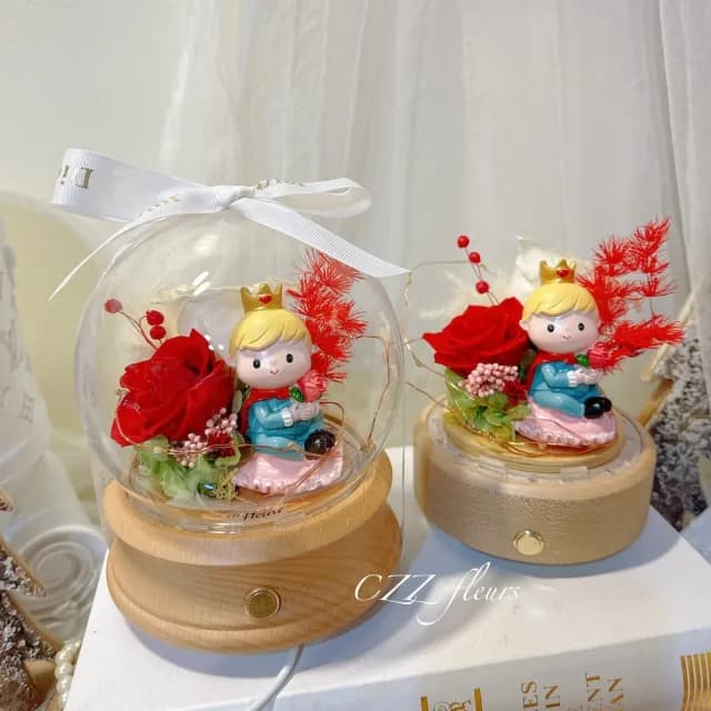【喜滋滋】小王子玫瑰永生花藍芽音響 藍芽喇叭玻璃罩夜燈(情人節禮物/生日禮物/告白禮物/週年慶/創意禮物)