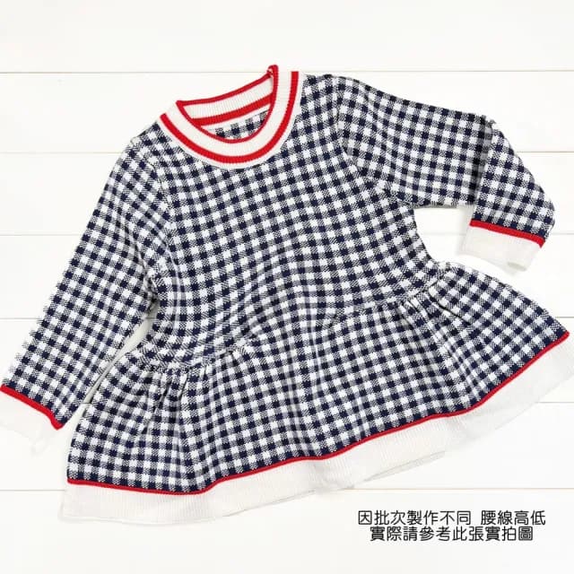 【橘魔法】經典格子針織連衣裙(長版上衣 長袖 洋裝 毛衣 針織 聖誕 過年 喜宴 大紅 線衫 女童 童裝 兒童)