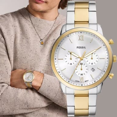 【FOSSIL】Neutra 復古紳士計時手錶-銀x金/44mm 禮物 送禮 推薦(FS6112)