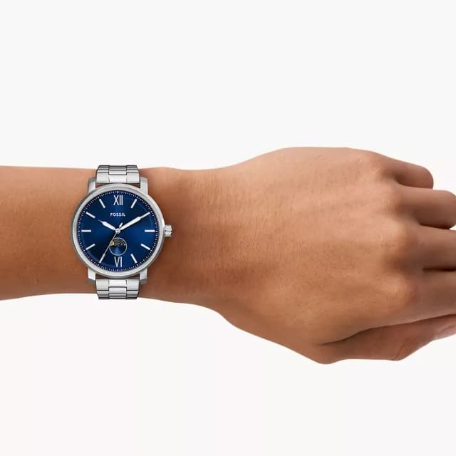 【FOSSIL】Rhett 日月相手錶-銀x藍/43mm 禮物 送禮 推薦(BQ2909)