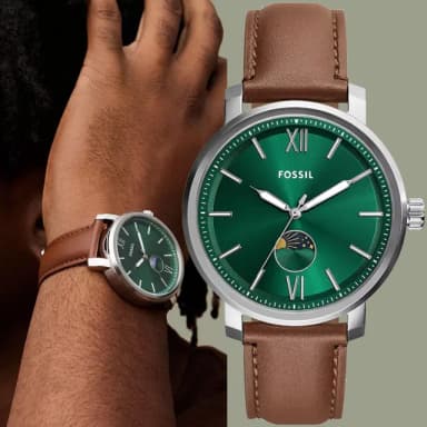 【FOSSIL】Rhett 日月相手錶-咖啡x綠/43mm 送禮 禮物 推薦(BQ2907)