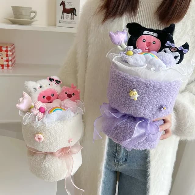 【天使愛美麗】卡通玩偶玫瑰花束 公仔毛絨花束(情人節 母親節  生日 婚禮 創意禮物)
