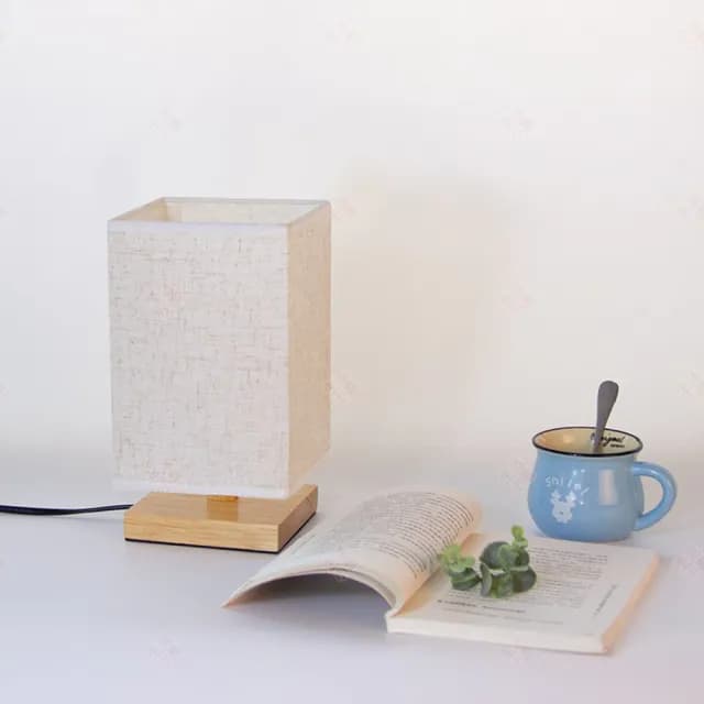 【生活小集】日式床頭燈 麻布方型款 附可調光LED燈泡(BSMI認證 小夜燈 日式燈 交換禮物 裝飾燈 氣氛燈)