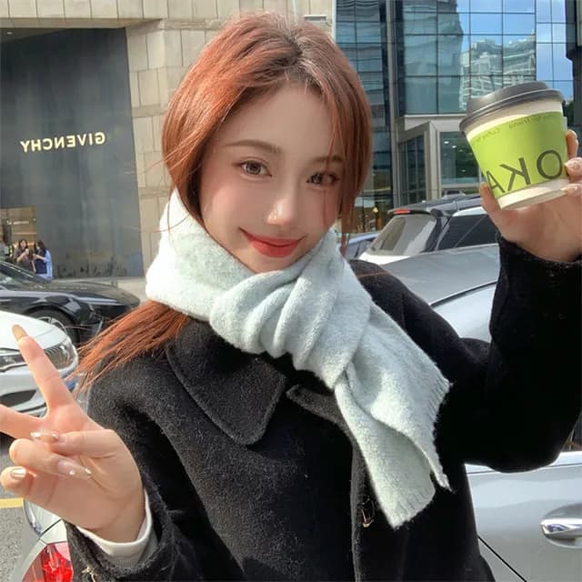 【KT DADA】保暖圍巾 搭配神器 韓國圍巾 針織圍巾 羊毛圍巾 奶茶色圍巾 素色圍巾 發熱圍巾