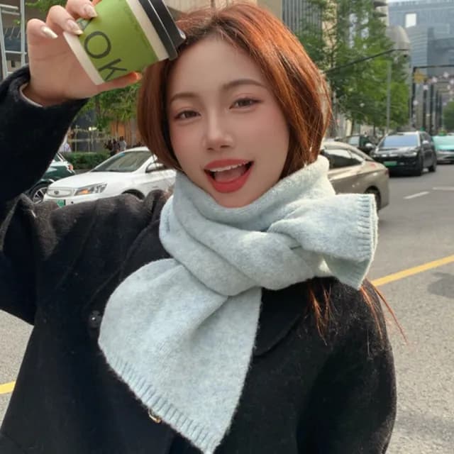 【KT DADA】保暖圍巾 搭配神器 韓國圍巾 針織圍巾 羊毛圍巾 奶茶色圍巾 素色圍巾 發熱圍巾