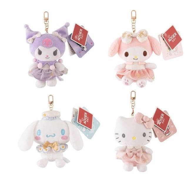 【SANRIO 三麗鷗】白金系列大耳狗酷洛米凱蒂貓玩偶包包吊飾美樂蒂Kitty鑰匙圈娃娃(女兒女友生日禮物送禮)