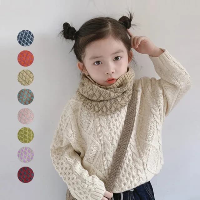 【橘魔法】柔軟菱格紋針織圍脖(圍巾 配件 保暖 過年 新年 寒流 中性款 兒童 小童 女童 男童 童裝 交換禮物)