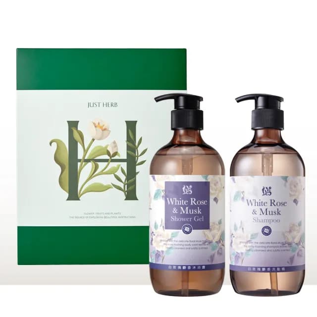 【JustHerb香草集】花植香氛洗髮沐浴組500ml(附禮盒提袋 送禮推薦/生日/情人/長輩/喬遷)