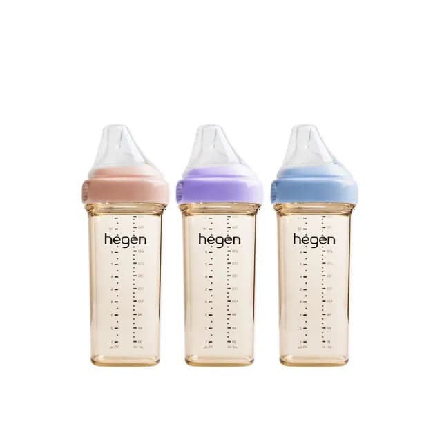 【hegen 總代理】PCTO™ 金色奇蹟PPSU多功能方圓型寬口奶瓶 330ml(嫣粉/沁藍/漾紫)
