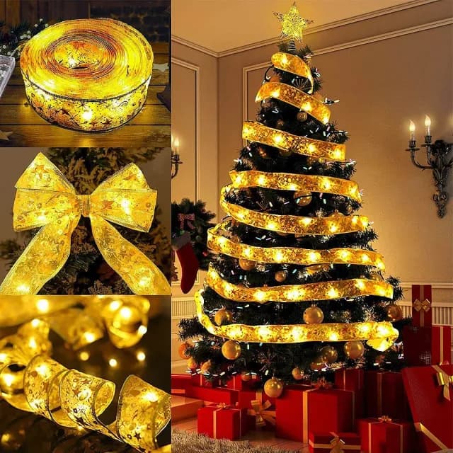 【FUN HOUSE】聖誕絲帶裝飾燈(絲帶燈 聖誕彩帶燈 裝飾燈串 耶誕燈 櫥窗裝飾 聖誕樹燈 派對燈 交換禮物)