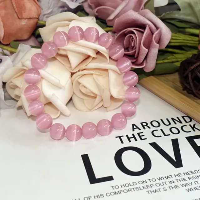 【德山珠寶】特價5A級10mm玫紅貓眼石造型手鍊(情人節生日禮物飾品母親節水晶手鍊/CE476)