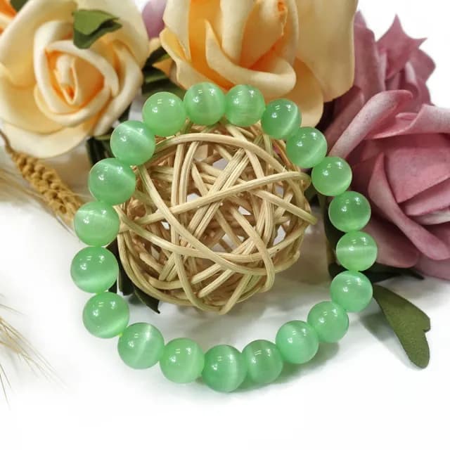 【德山珠寶】特價5A級10mm草綠貓眼石造型手鍊(情人節生日禮物飾品母親節水晶手鍊/CE476)