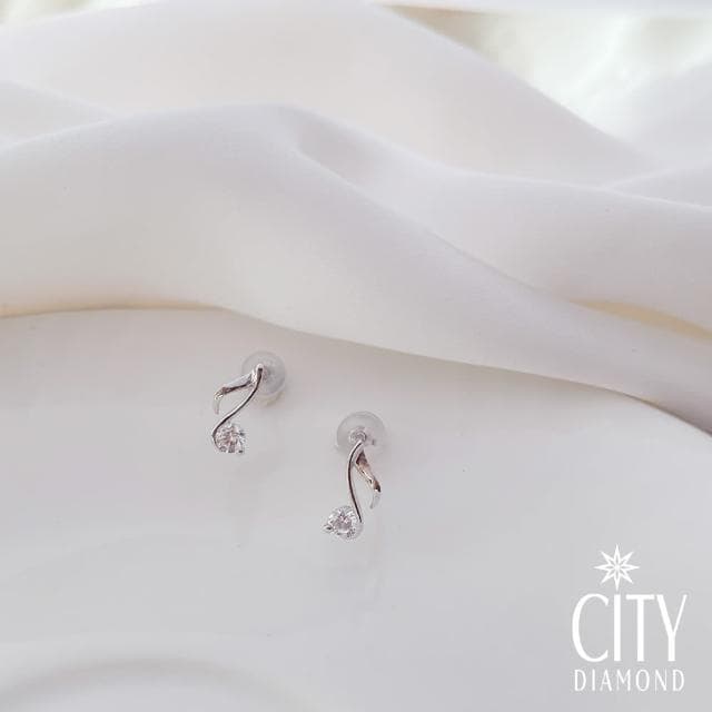【City Diamond 引雅】『樂語』晶鑽白K金 音符耳環(浮光留影系列)