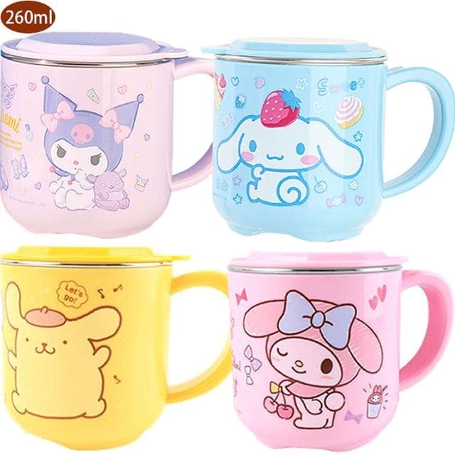 【TDL】三麗鷗大耳狗美樂蒂酷洛米兒童不鏽鋼水杯杯子漱口杯隔熱杯附蓋子260ml K-0052(禮物 聖誕節 平輸品)