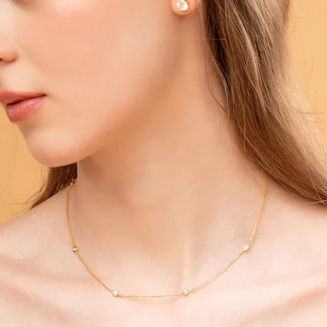 【CReAM】Nova鍍18K金色銀色五顆亮鑽鋯石金色銀色項鍊(生日 禮物 送禮 禮盒)