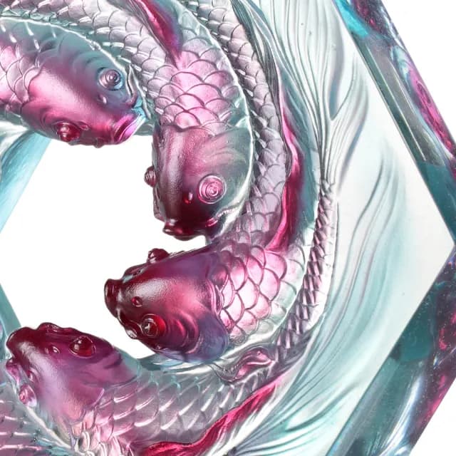 【琉璃工房 LIULI】活水源源 鯉魚文鎮 入厝禮/開店禮物(手工/開業禮物/ 發財/升官/企業/退休)