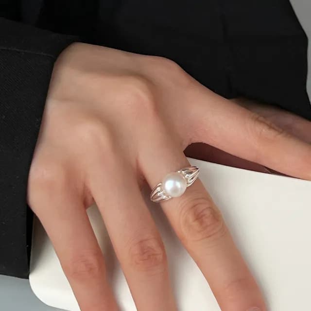 【LEESA】父親節禮物 生日禮物\戒指女\925\純銀戒指\簡約ins風\珍珠戒指\銀戒指\情侶戒指\可調式\開口戒指\