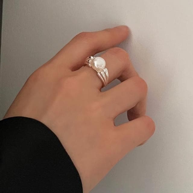 【LEESA】生日禮物\戒指女\925\純銀戒指\簡約ins風\珍珠戒指\銀戒指\情侶戒指\可調式\開口戒指\