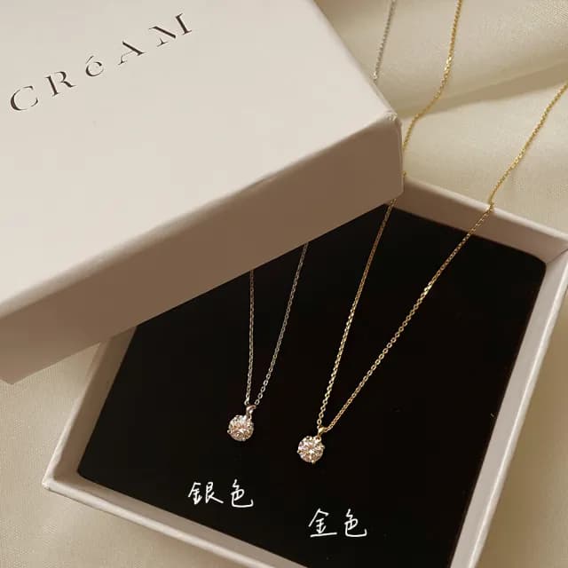 【CReAM】Letitia璀璨單鑽施華洛頂級切工水晶鋯石項鍊項鏈(生日 禮物 送禮 禮盒)