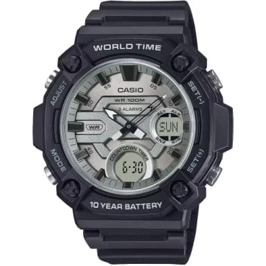 【CASIO 卡西歐】10年電力 冒險精神 計時雙顯錶 手錶-黑x白 送禮 禮物 推薦(AEQ-120W-7AV)