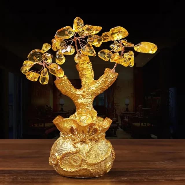 【開運到來】迷你黃水晶金元寶發財樹(招財 開業 磁場 喬遷 風水 搖錢樹 聚寶盆 玄關 禮物 居家擺件)