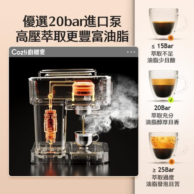 【Coz!i 廚膳寶】20bar義式蒸汽奶泡咖啡機(CO-280K)